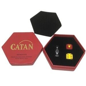 Catan Black Hematite Metal Dice Red Yellow Premium Gemstone Robbers Case NEW